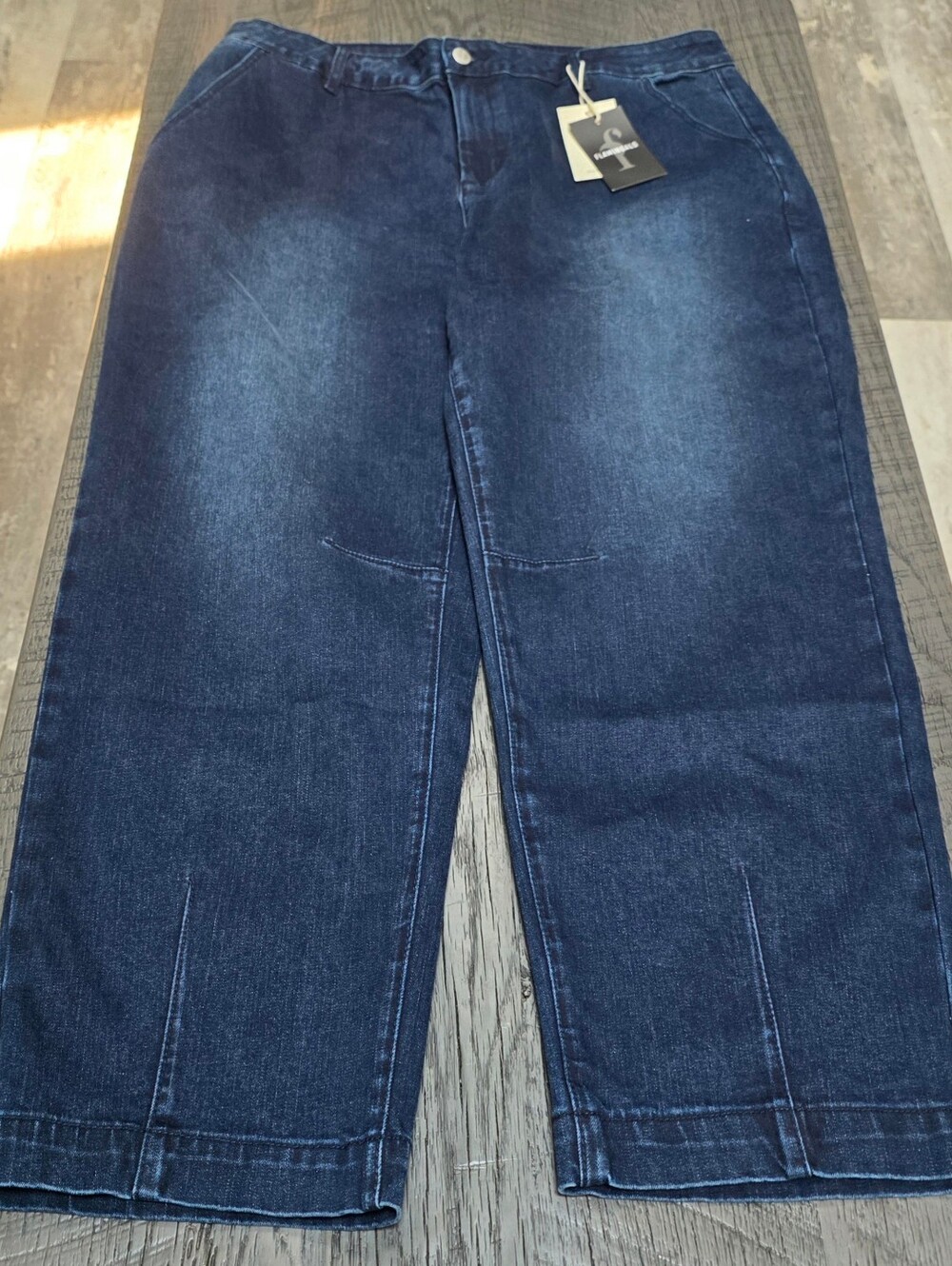 Nwt Women Flamingals Wide Leg Dark Blue Denim Jeans ( Size :3x) - Picture 2 of 8